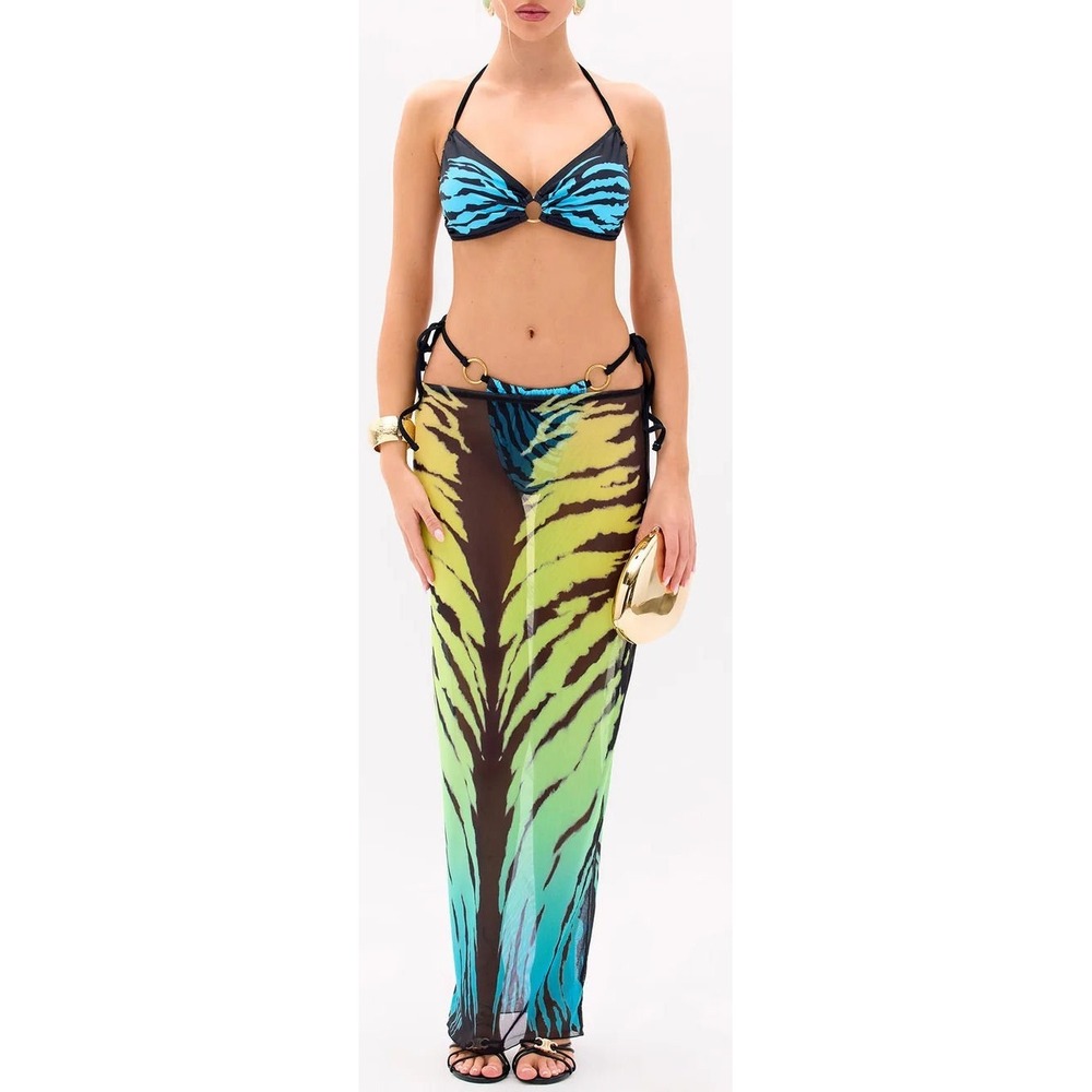 Fashion Nova Women's Mariposa Butterfly 3-pc Bikini Set w/ Cover Skirt - Blue 2X